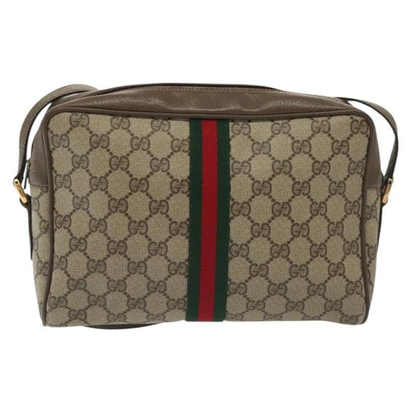 GUCCI GG Supreme Web Sherry Line Shoulder Bag Pvc Beige Gold Red - Picture 3 of 16